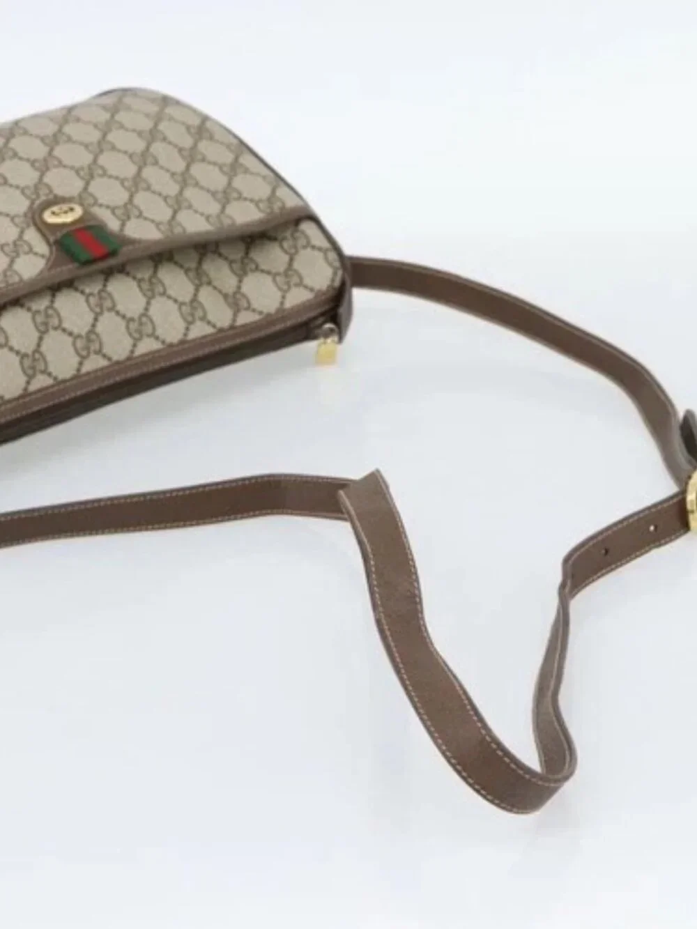 GUCCI GG Supreme Web Sherry Line Bag PVC Beige Gold 89 02 077 Auth ep15007
